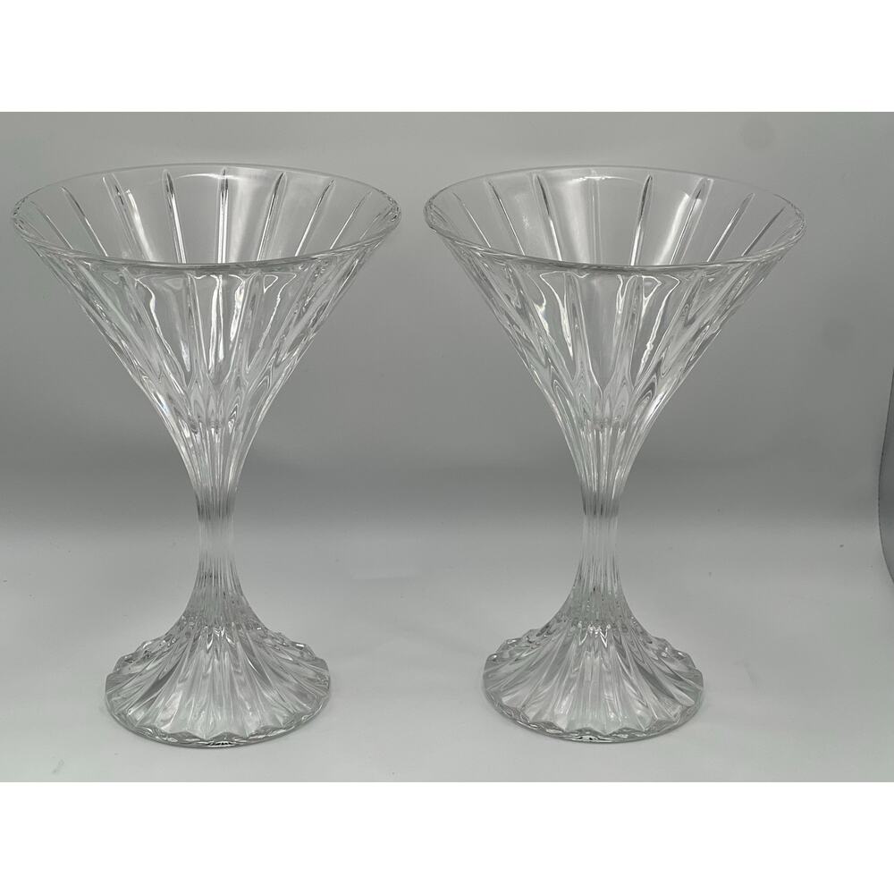 Vintage Clear Crystal Cocktail / Dessert Glasses Set of 2 – Elegant Fluted Stem